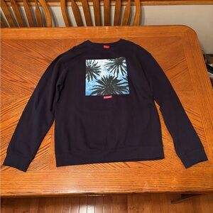 Visual By Van Styles Tropics Mens Navy Blue Crew Fleece Sweatshirt Medium